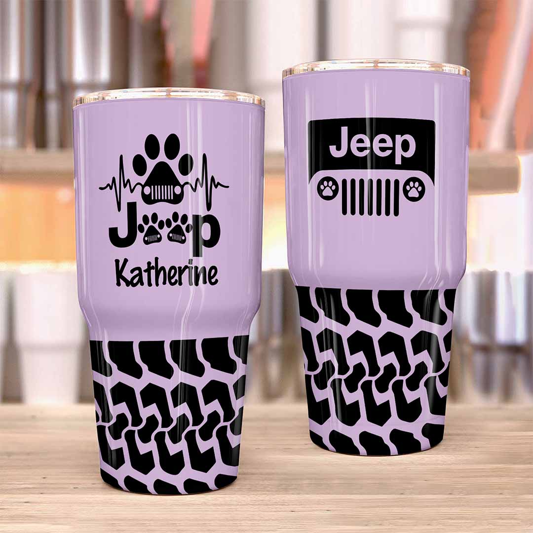 Personalized Jeep Epoxy Trek Tumbler Dog Heartbeat Tire Tracks 40oz 30oz Supler Store