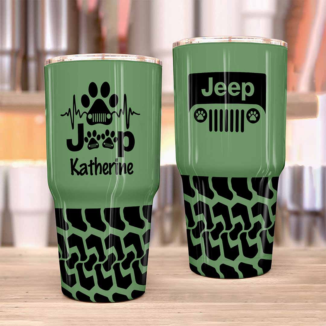 Personalized Jeep Epoxy Trek Tumbler Dog Heartbeat Tire Tracks 40oz 30oz Supler Store