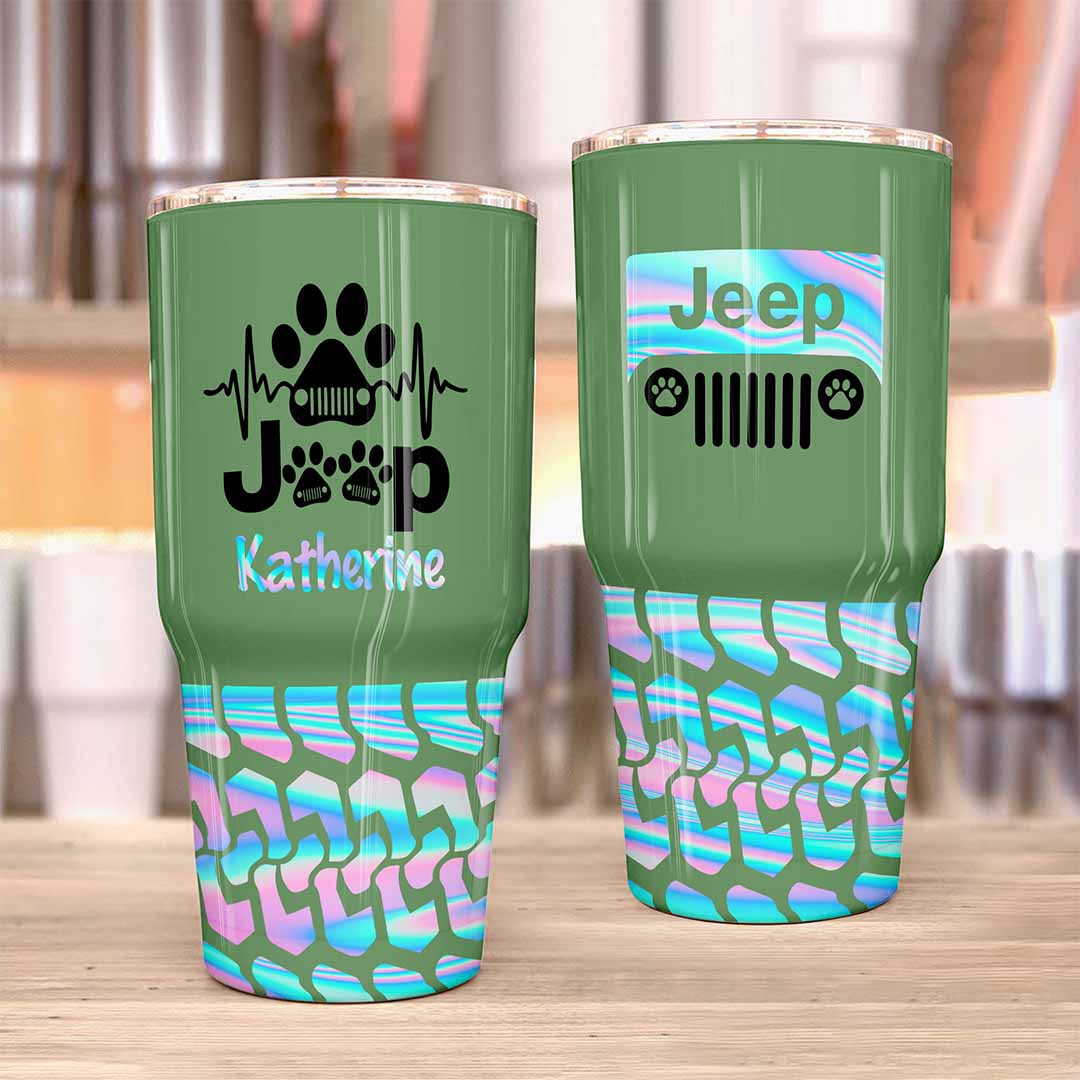 Personalized Jeep Epoxy Trek Tumbler Dog Heartbeat Tire Tracks 40oz 30oz Supler Store