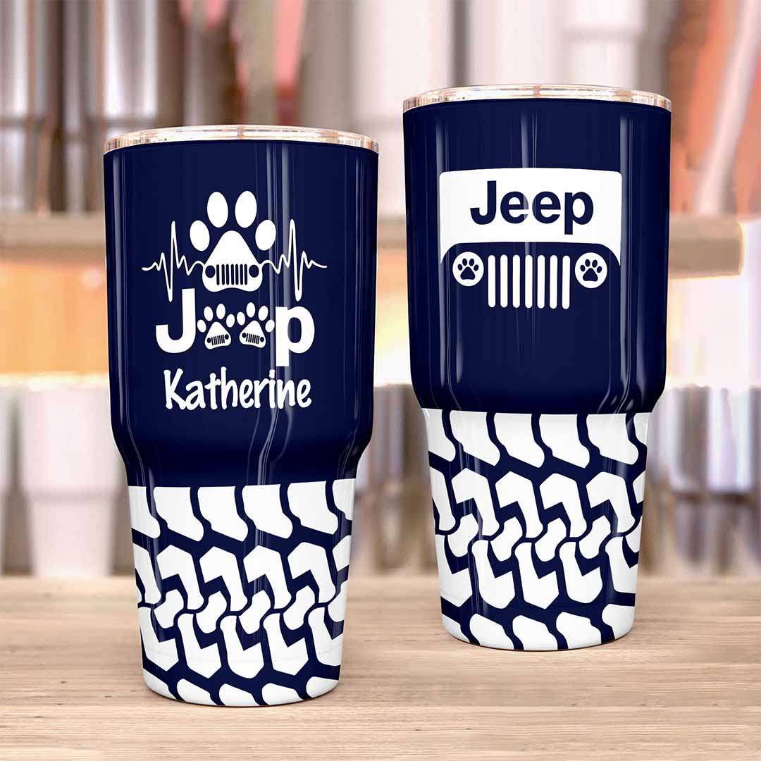 Personalized Jeep Epoxy Trek Tumbler Dog Heartbeat Tire Tracks 40oz 30oz Supler Store