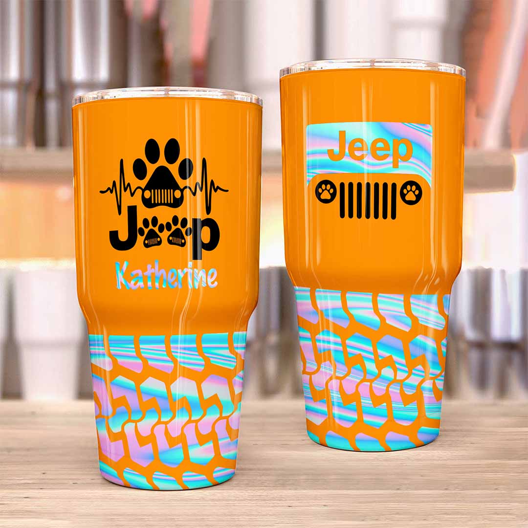 Personalized Jeep Epoxy Trek Tumbler Dog Heartbeat Tire Tracks 40oz 30oz Supler Store