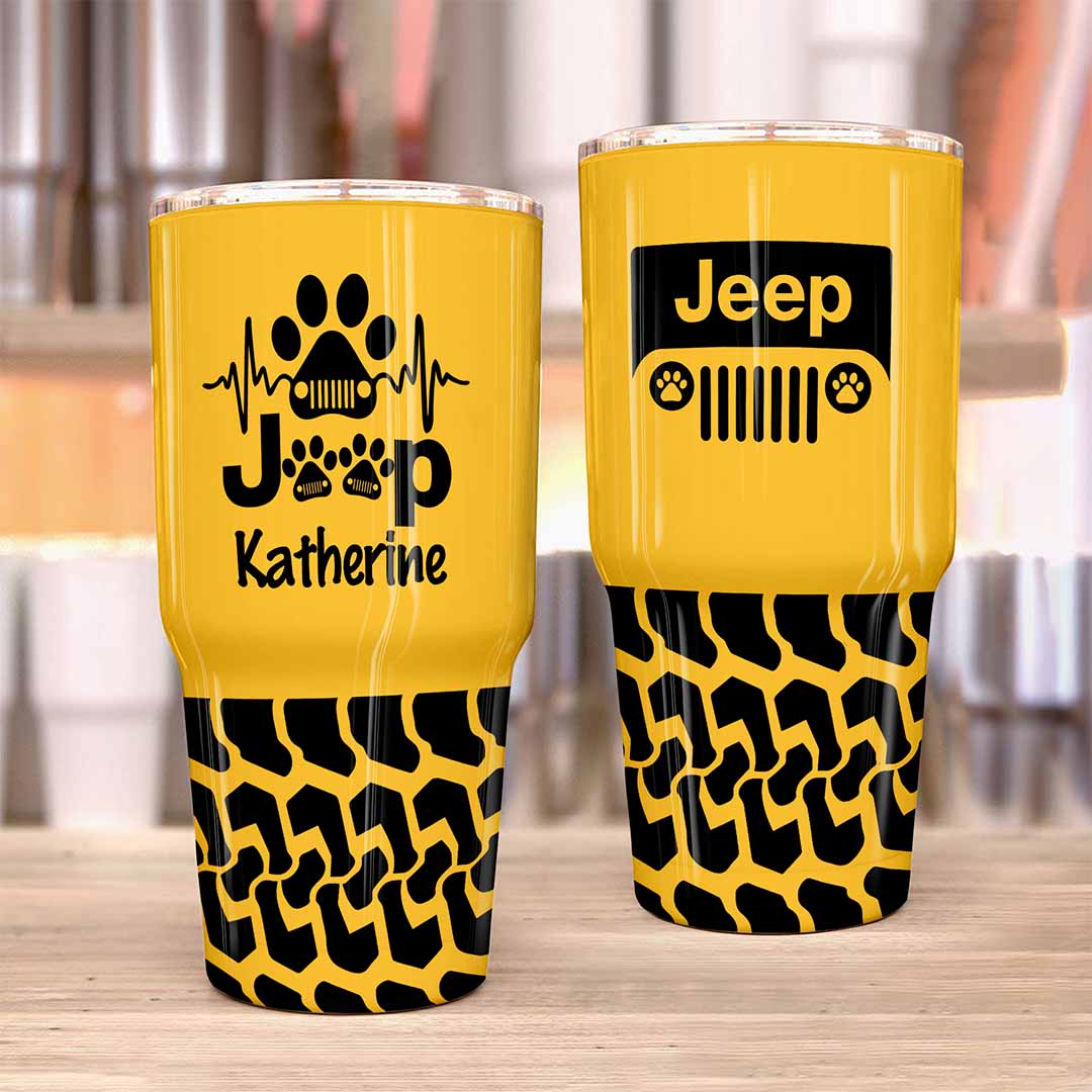 Personalized Jeep Epoxy Trek Tumbler Dog Heartbeat Tire Tracks 40oz 30oz Supler Store