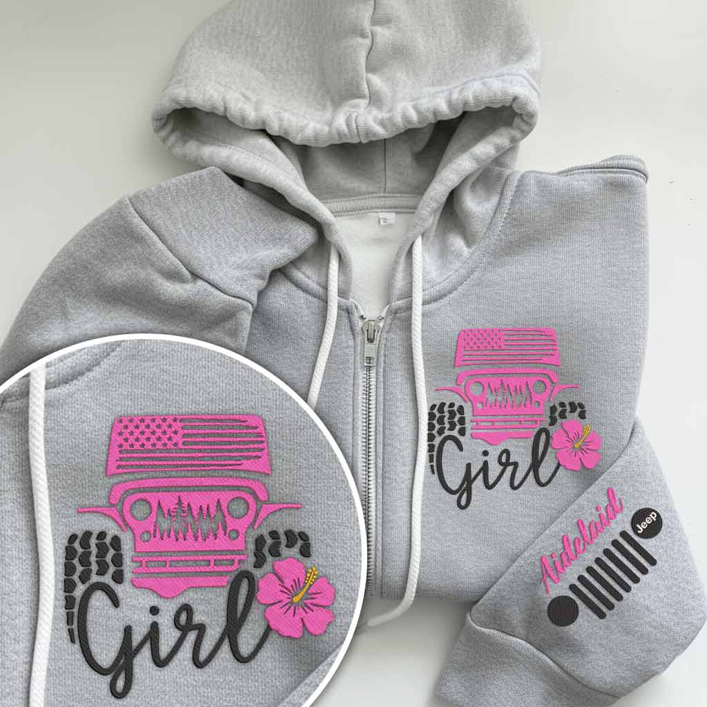 Personalized Embroidered Jeep Girl Flower Zip Hoodie Supler Store