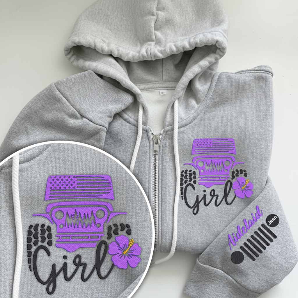 Personalized Embroidered Jeep Girl Flower Zip Hoodie Supler Store