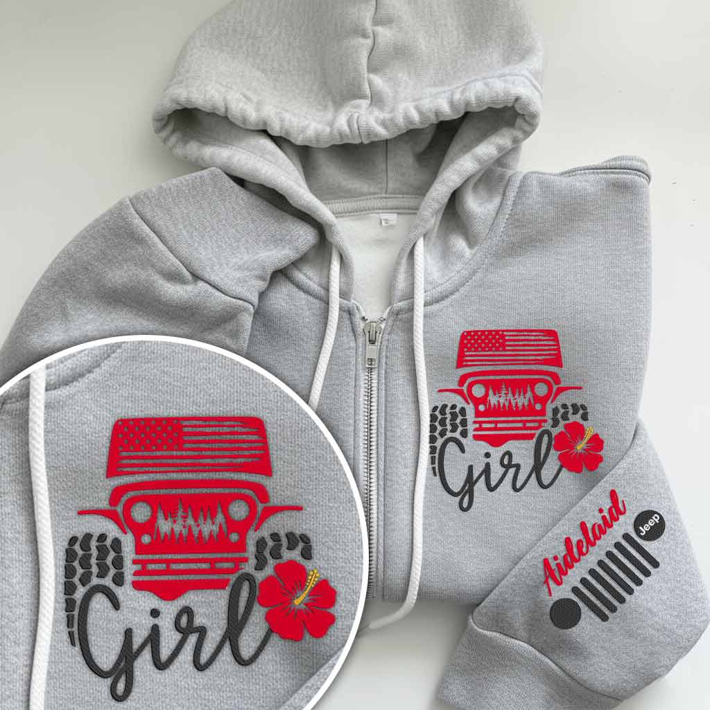 Personalized Embroidered Jeep Girl Flower Zip Hoodie Supler Store