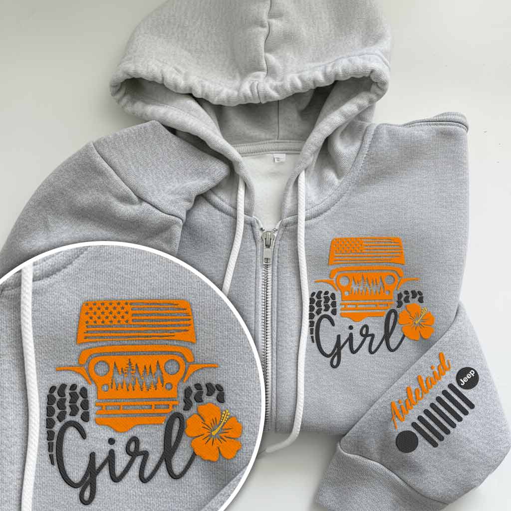 Personalized Embroidered Jeep Girl Flower Zip Hoodie Supler Store