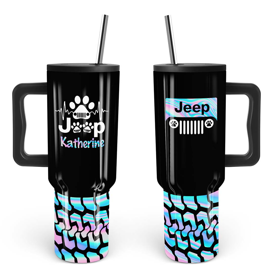 Personalized Jeep Epoxy Trek Tumbler Dog Heartbeat Tire Tracks 40oz 30oz Supler Store