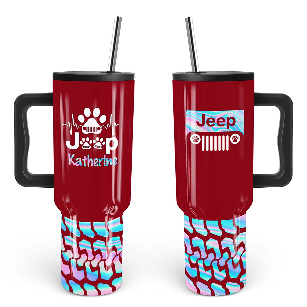 Personalized Jeep Epoxy Trek Tumbler Dog Heartbeat Tire Tracks 40oz 30oz Supler Store