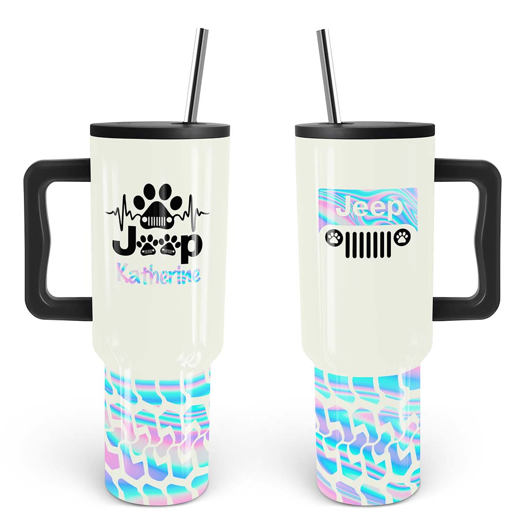 Personalized Jeep Epoxy Trek Tumbler Dog Heartbeat Tire Tracks 40oz 30oz Supler Store