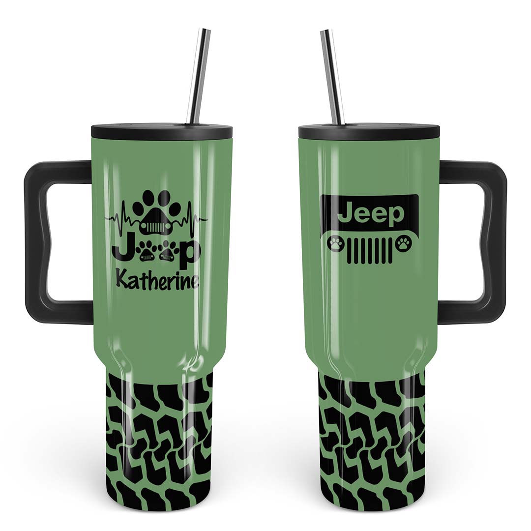 Personalized Jeep Epoxy Trek Tumbler Dog Heartbeat Tire Tracks 40oz 30oz Supler Store