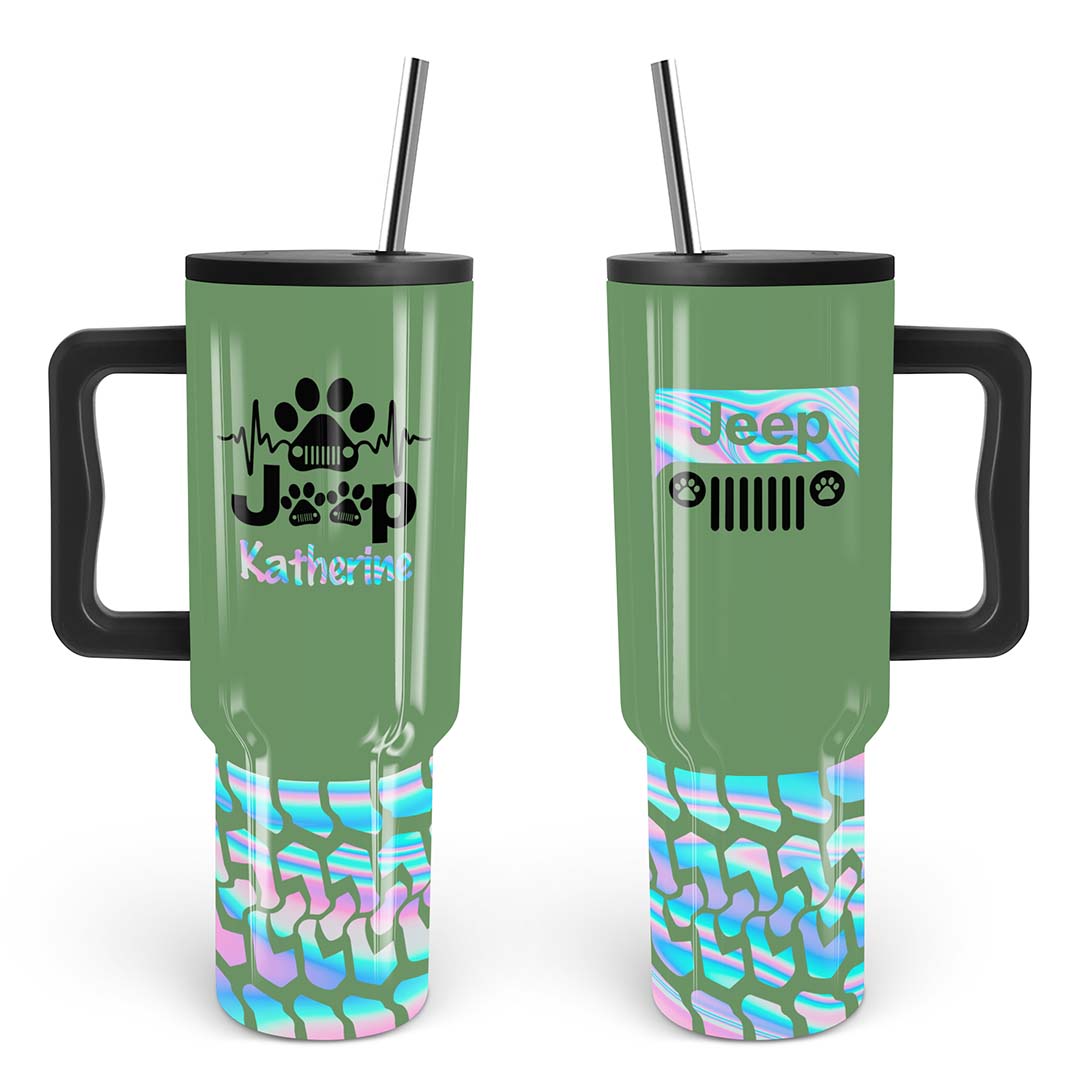 Personalized Jeep Epoxy Trek Tumbler Dog Heartbeat Tire Tracks 40oz 30oz Supler Store