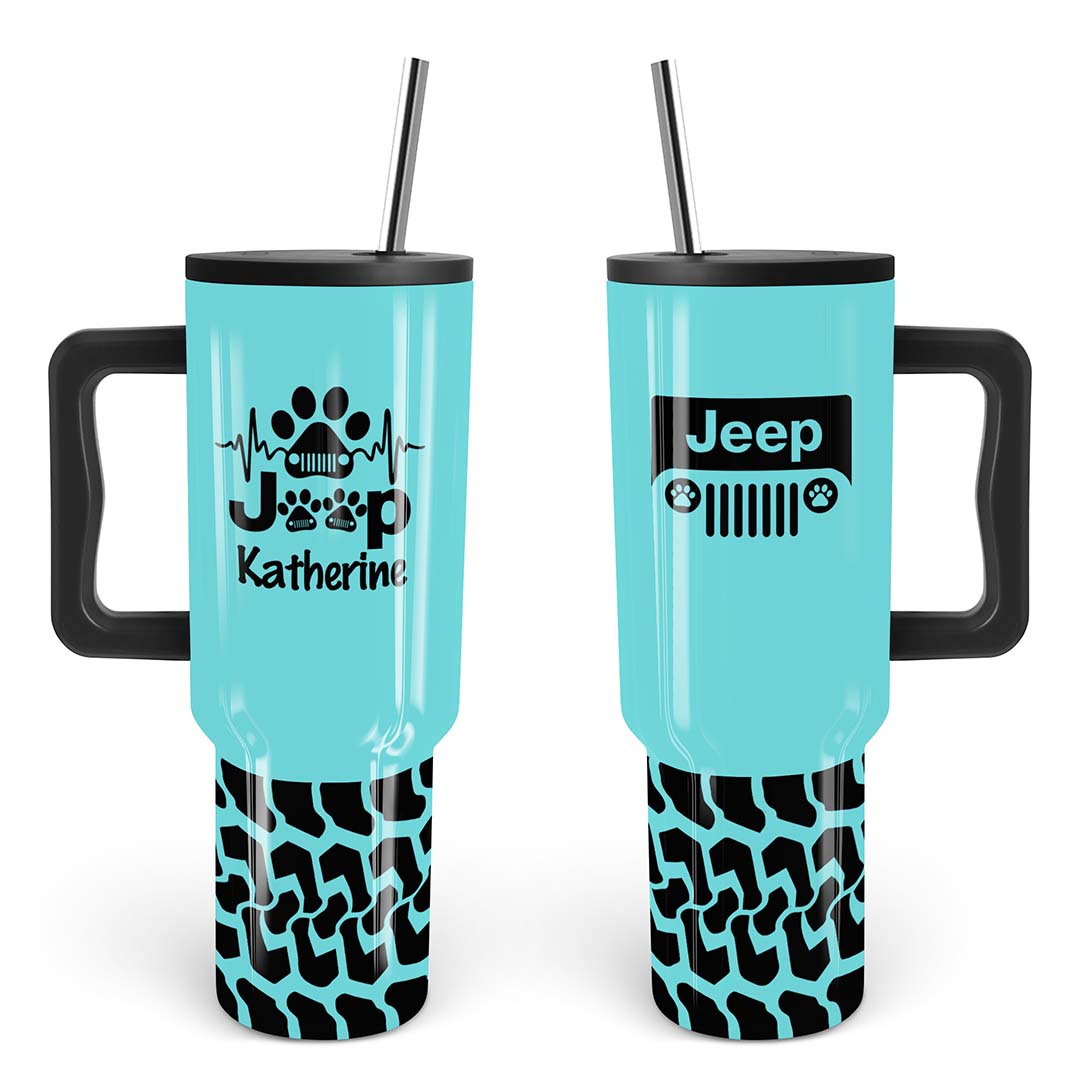 Personalized Jeep Epoxy Trek Tumbler Dog Heartbeat Tire Tracks 40oz 30oz Supler Store