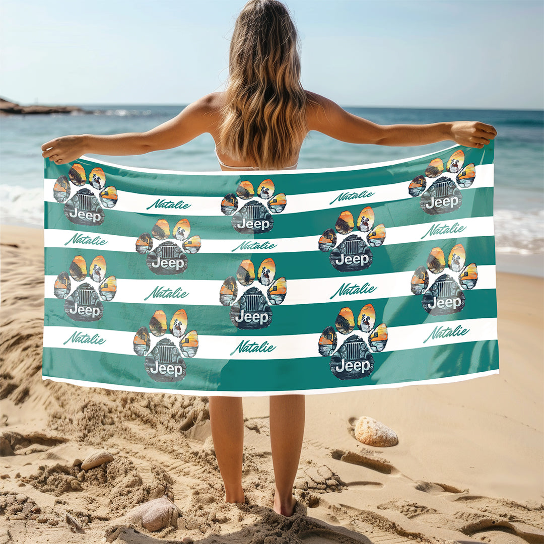 Personalized Jeep Dog Paw Beach Towel