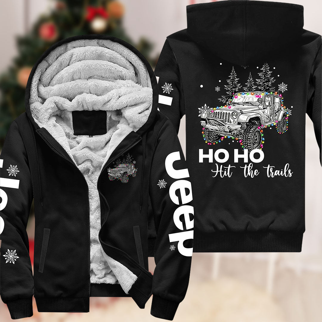 Ho Ho Ho Hit The Trail Jeep Christmas Fleece Zip Hoodie Supler Store