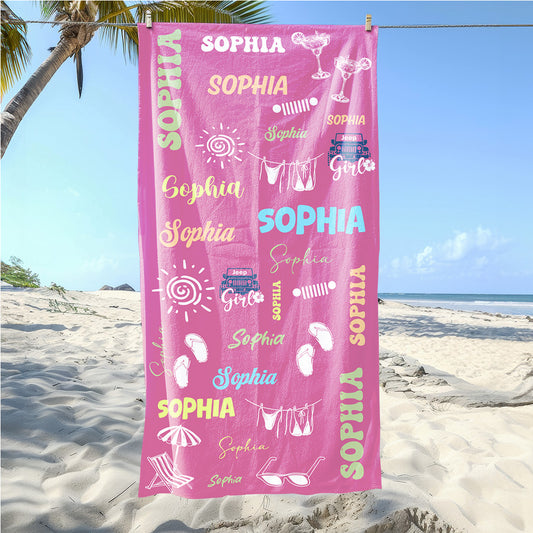 Jeep Girl Summer Trip Personalized Beach Towel