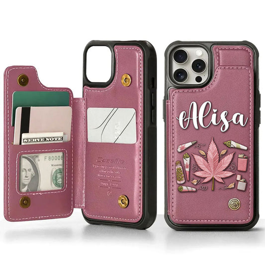Stoner Chic Weed Smoker Personalized Leather Wallet Phone Case