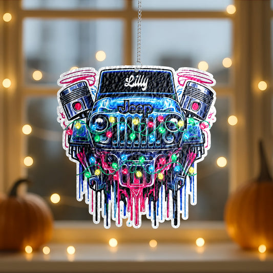 Personalized Jeep Christmas Wavy Acrylic Ornament Supler Store