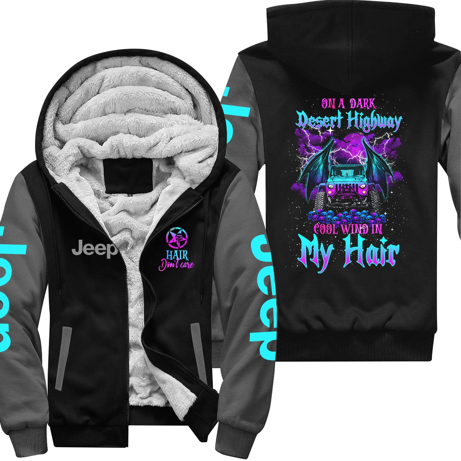 On A Dark Desert Highway Jeep Hair Fleece Zip Hoodie Supler Store