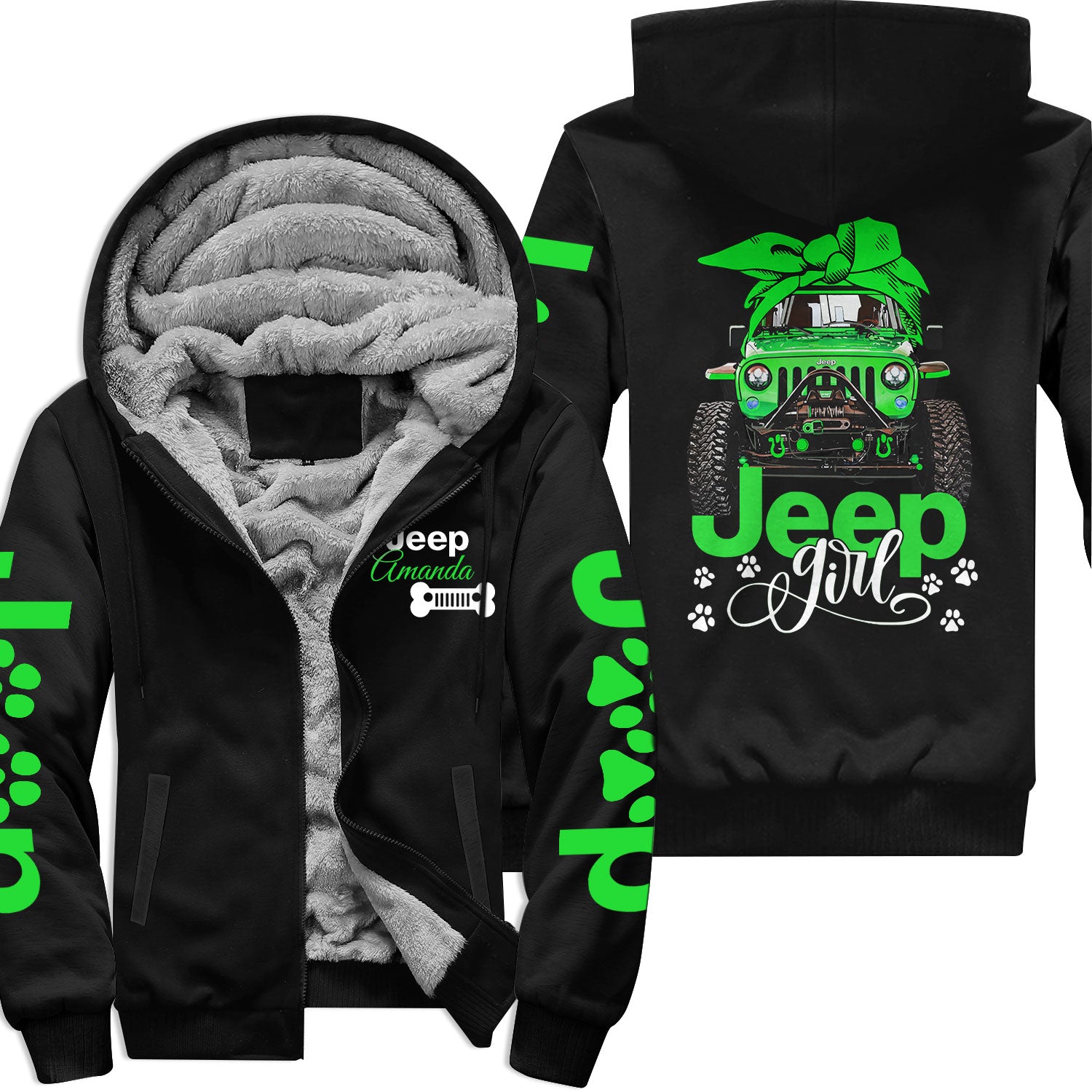 Personalized Jeep Dog Girl Multicolor Fleece Zip Hoodie Supler Store