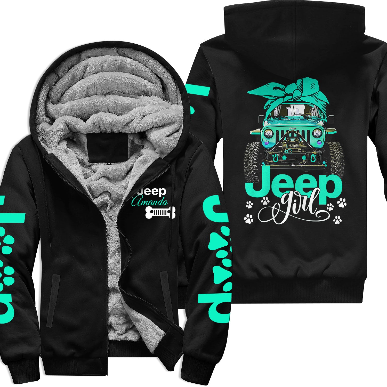 Personalized Jeep Dog Girl Multicolor Fleece Zip Hoodie Supler Store