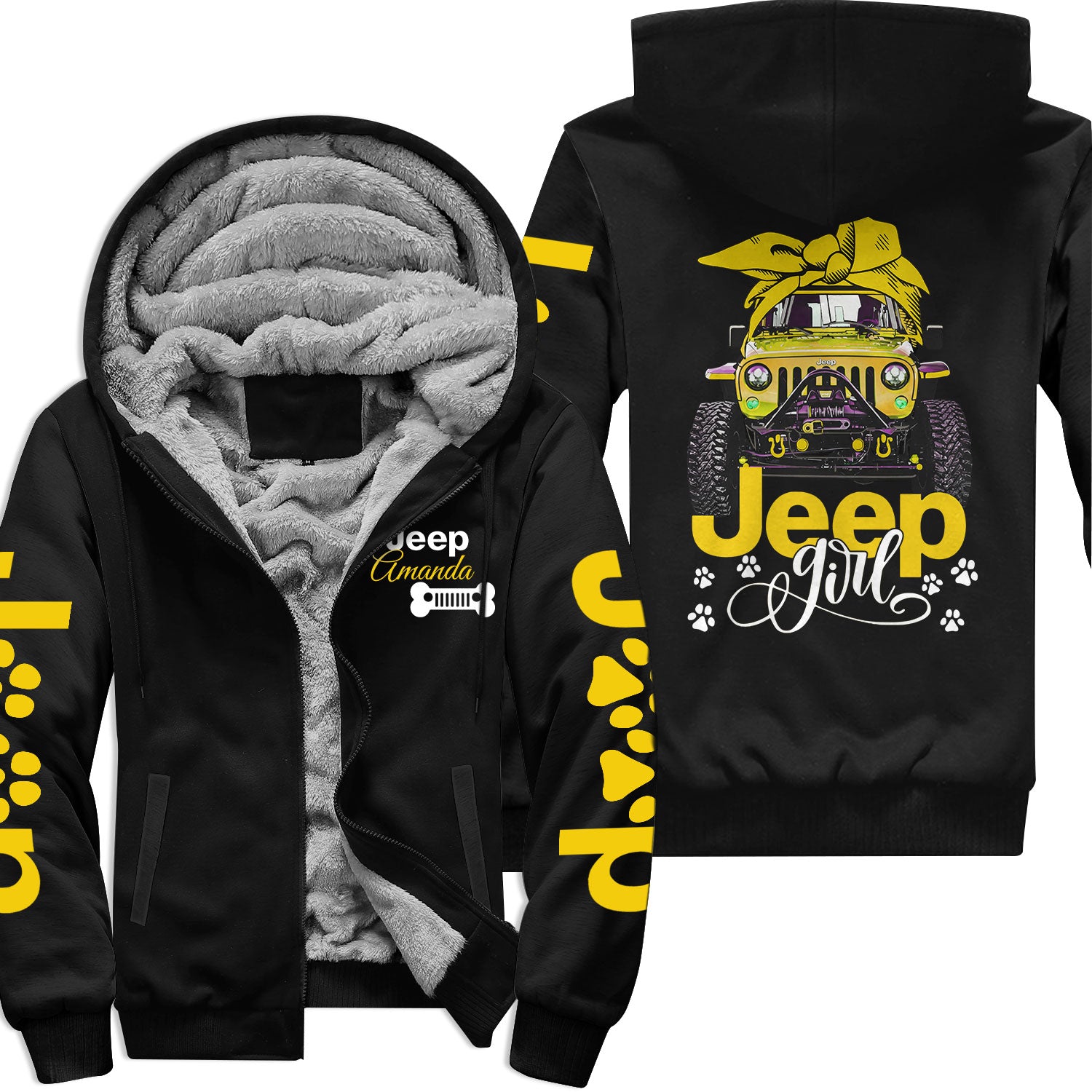 Personalized Jeep Dog Girl Multicolor Fleece Zip Hoodie Supler Store