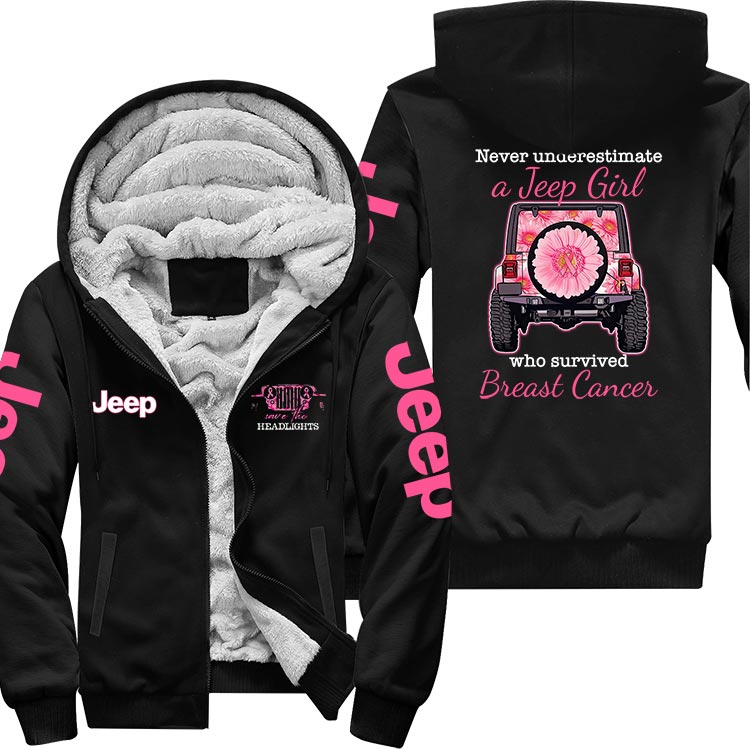 Never Underestimate A Jeep Girl Who Survived Breast Cancer Zip Hoodie Supler Store