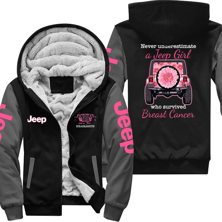 Never Underestimate A Jeep Girl Who Survived Breast Cancer Zip Hoodie Supler Store