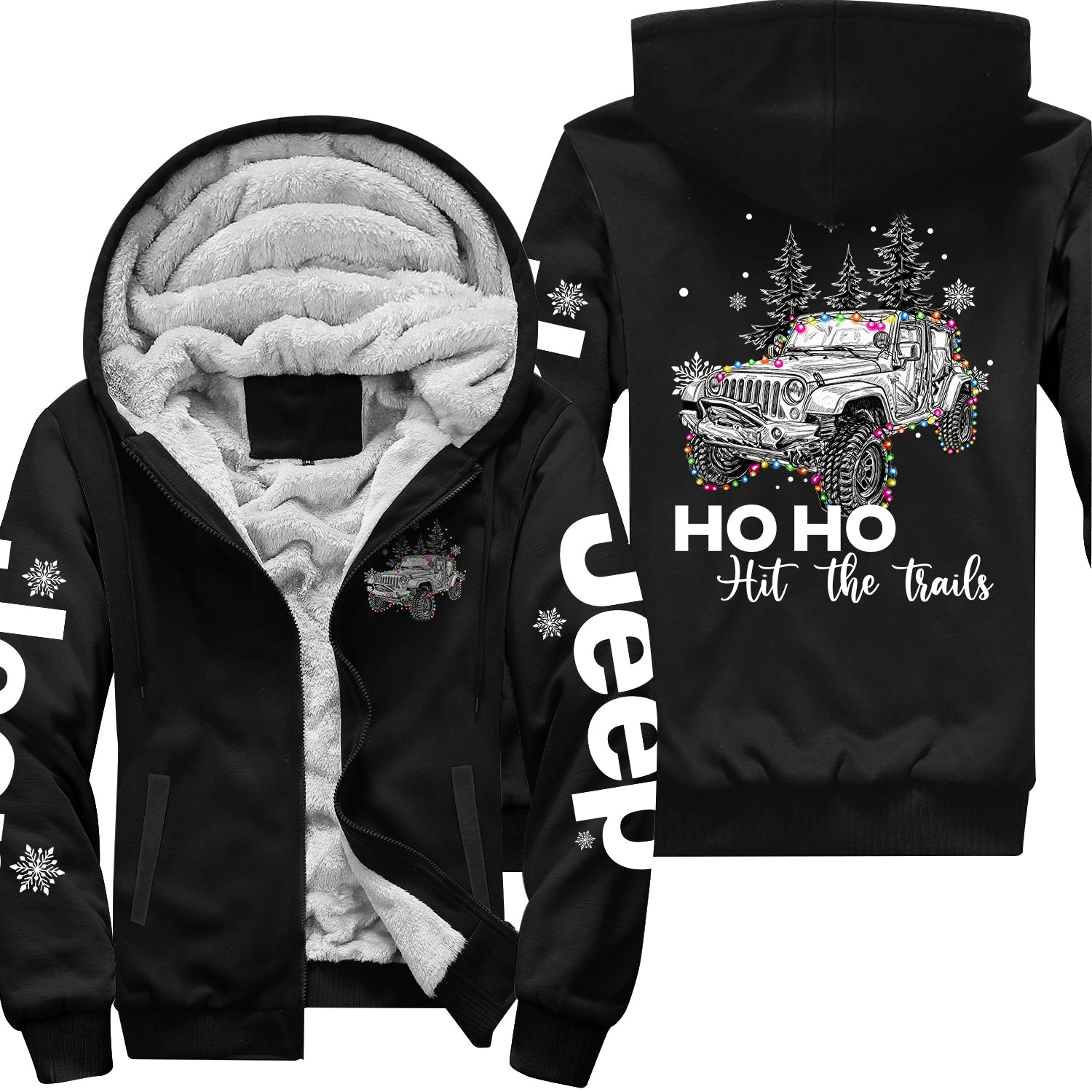 Ho Ho Ho Hit The Trail Jeep Christmas Fleece Zip Hoodie Supler Store