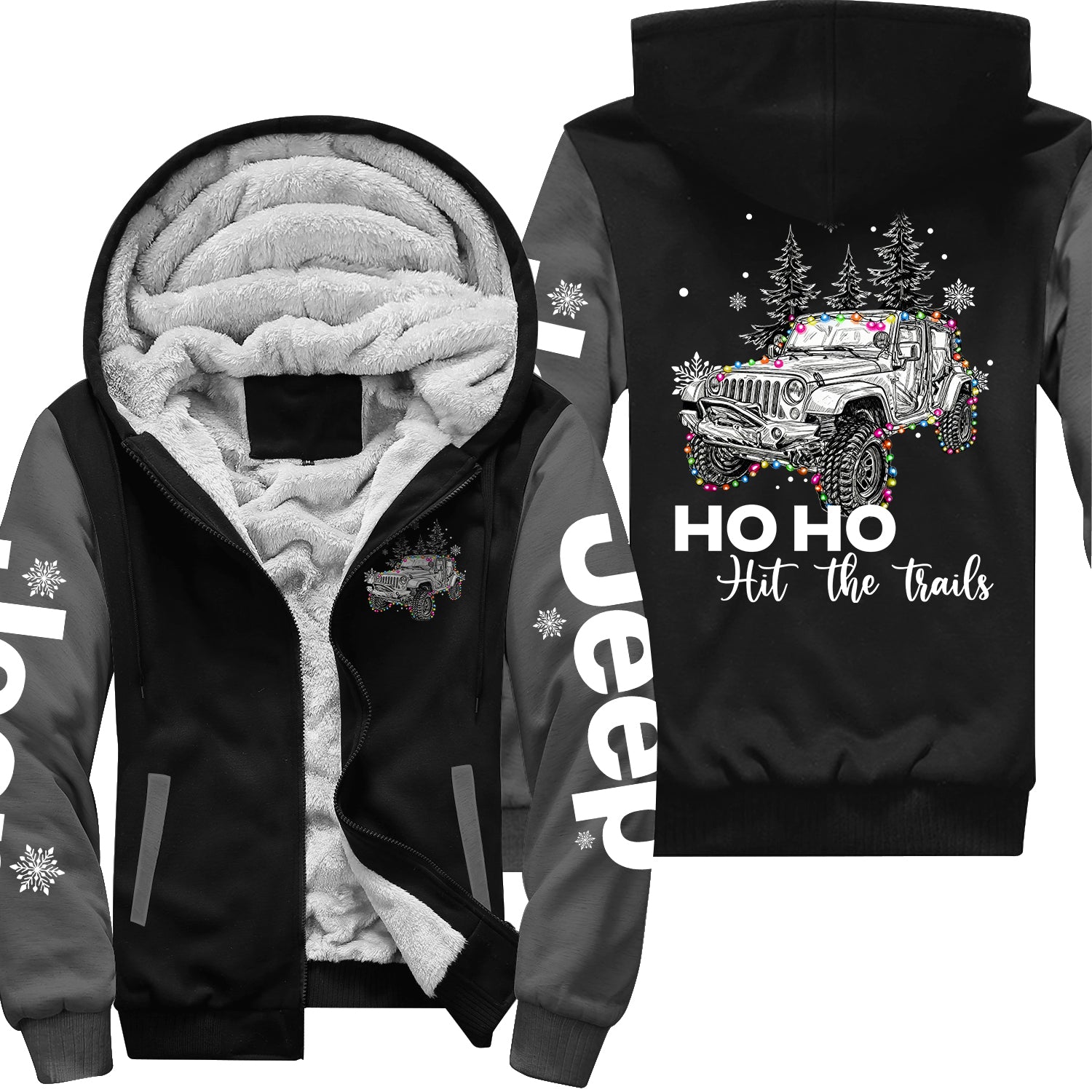 Ho Ho Ho Hit The Trail Jeep Christmas Fleece Zip Hoodie Supler Store
