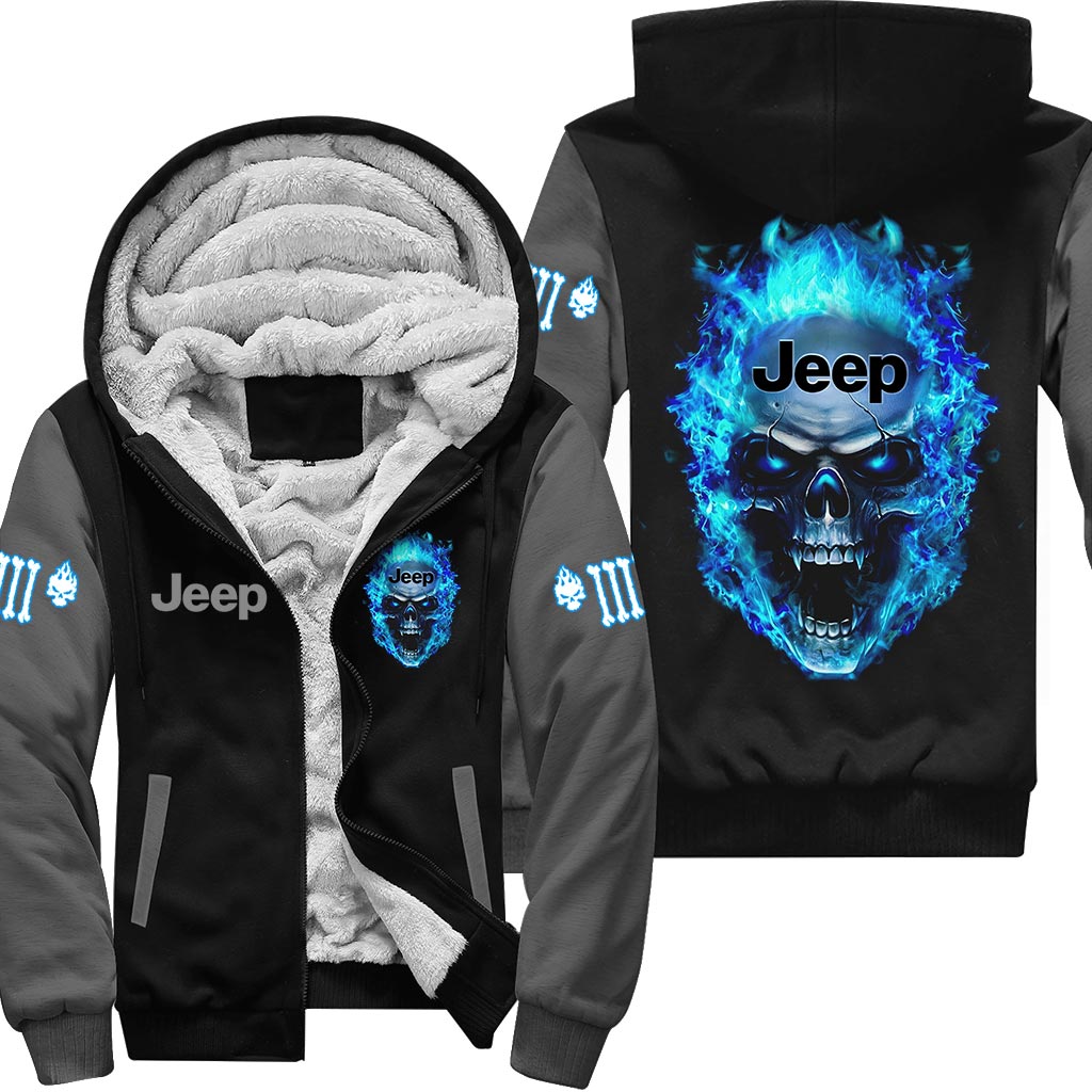 Jeep Blue Flame Skull Quarter Zip Hoodie Supler Store