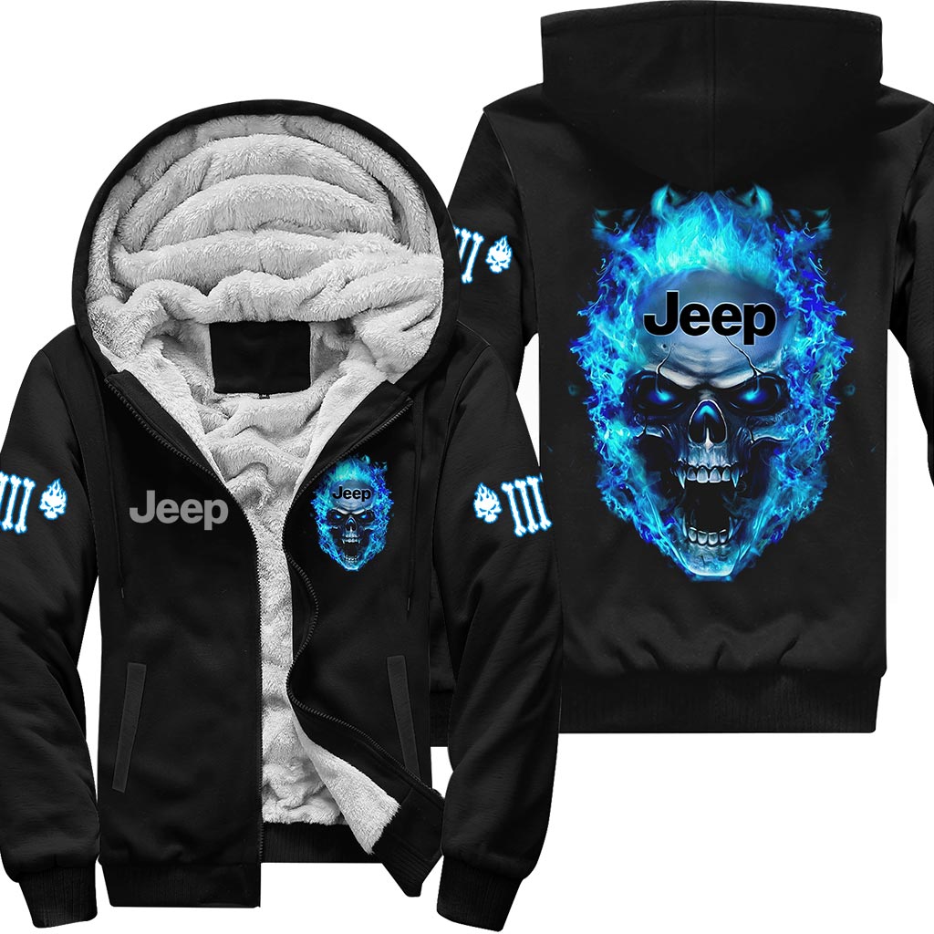 Jeep Blue Flame Skull Quarter Zip Hoodie Supler Store