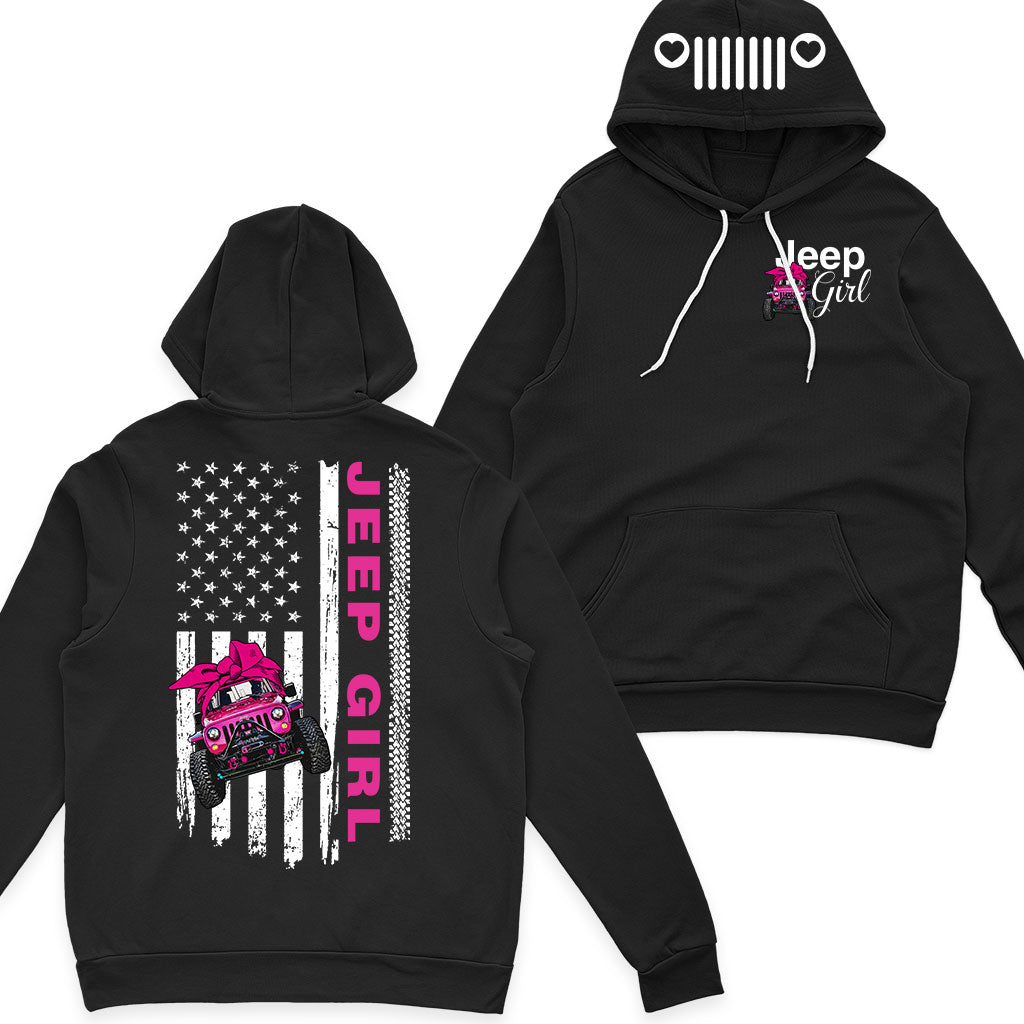 Multicolor Jeep Girl Flag Us Fleece Zip Hoodie Supler Store