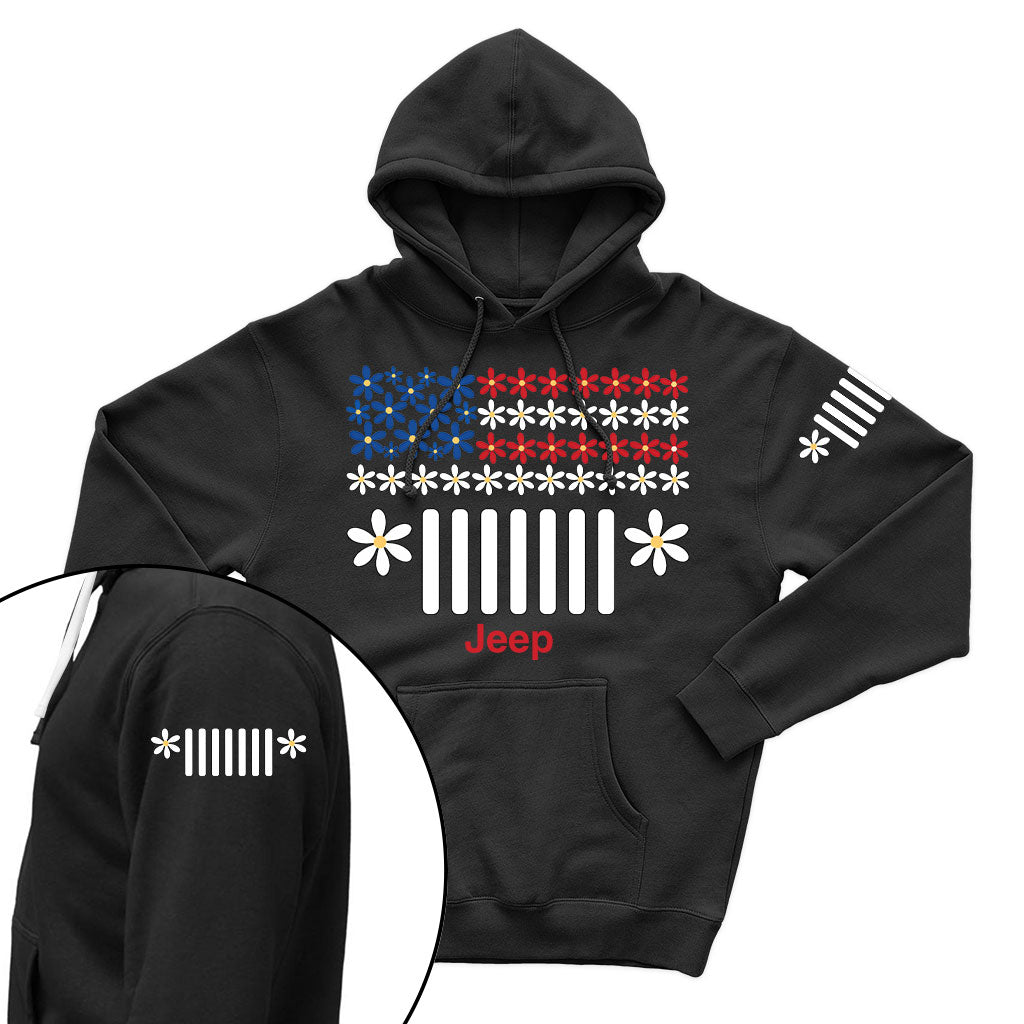 Jeep Floral American Flag T-Shirt Hoodie