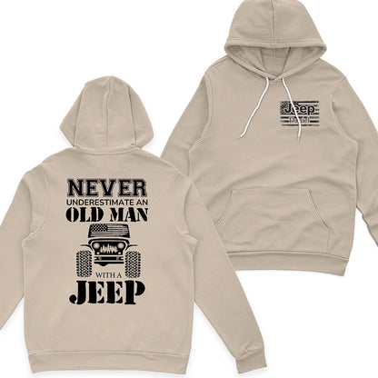 Personalized Jeep Never Underestimate An Old Man American Flag T-Shirt Hoodie
