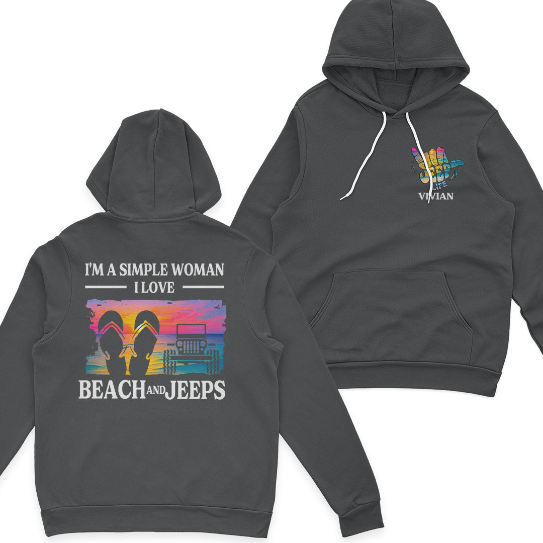 Personalized I'm A Simple Woman Love Beach and Jeeps T-Shirt Hoodie