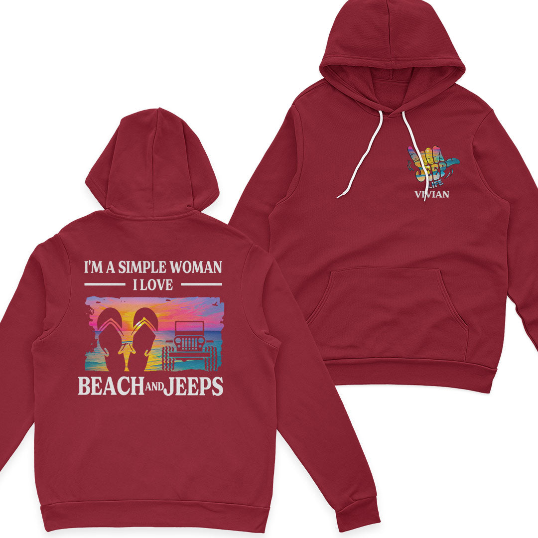 Personalized I'm A Simple Woman Love Beach and Jeeps T-Shirt Hoodie