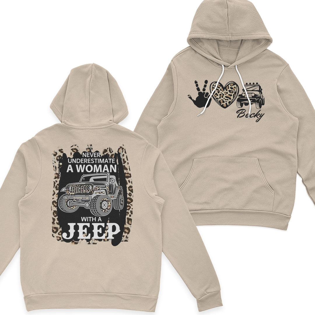 Personalized Never Underestimate A Woman With A Jeep Leopard T-Shirt Hoodie