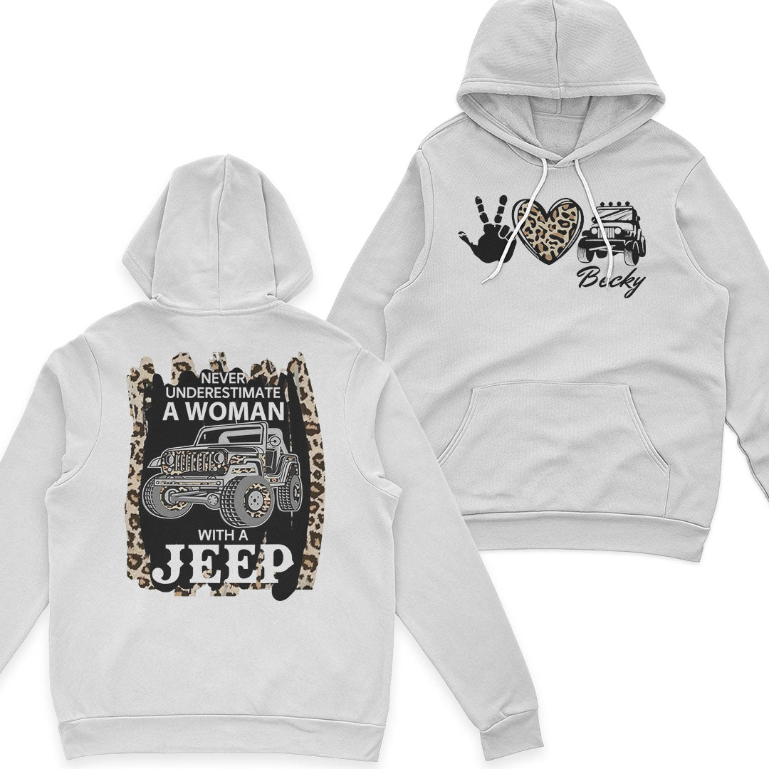 Personalized Never Underestimate A Woman With A Jeep Leopard T-Shirt Hoodie