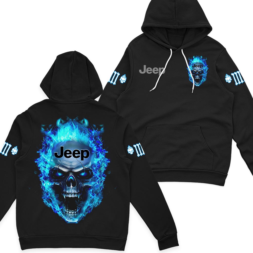 Jeep Blue Flame Skull Quarter Zip Hoodie Supler Store