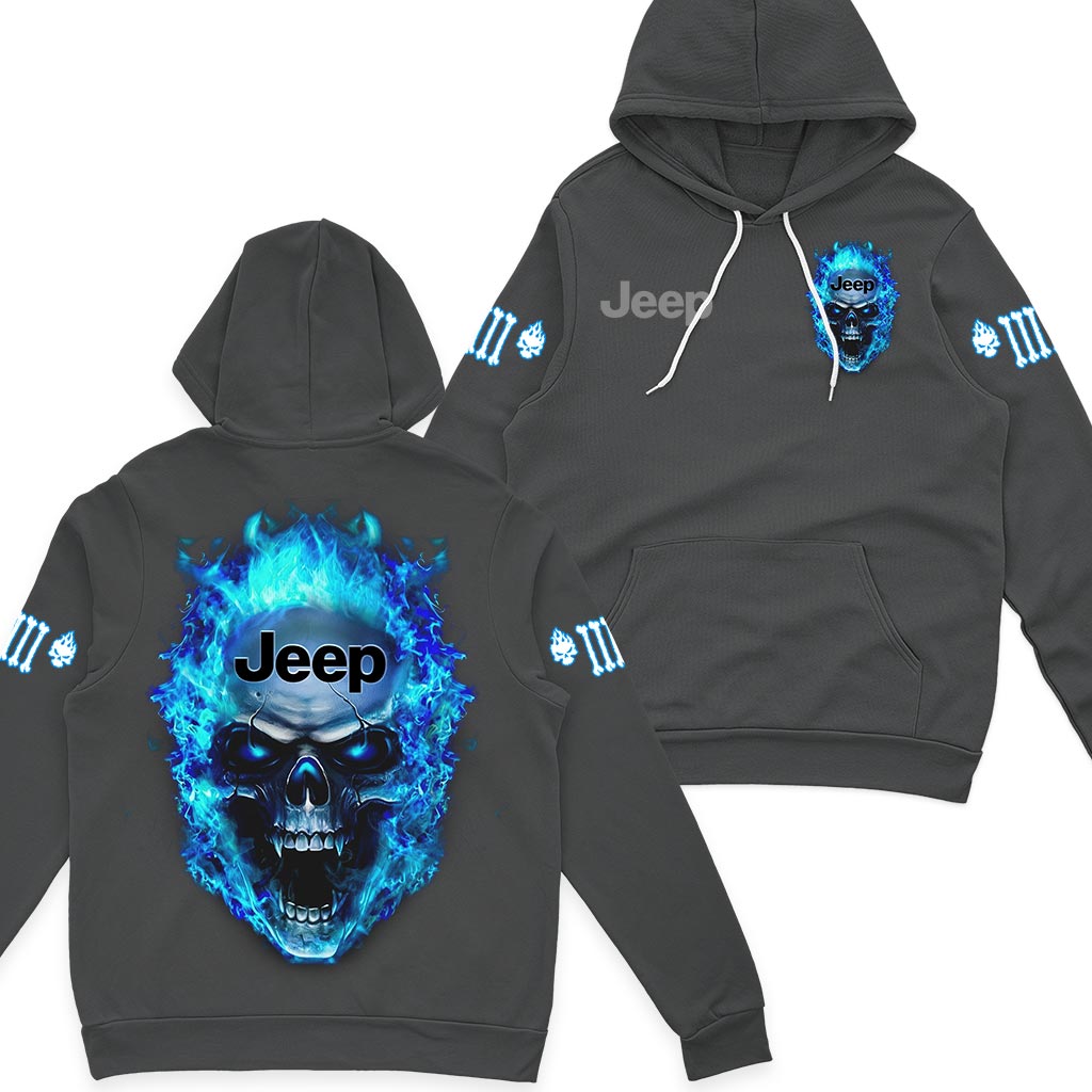 Jeep Blue Flame Skull Quarter Zip Hoodie Supler Store