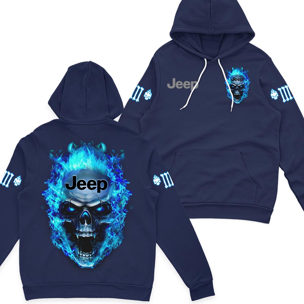Jeep Blue Flame Skull Quarter Zip Hoodie Supler Store