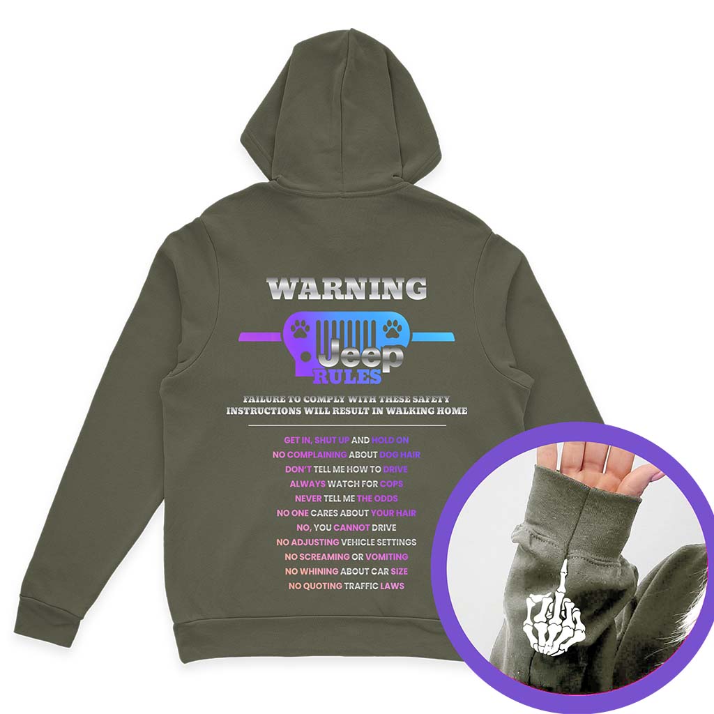 Warning Jeep Rules Dog Lovers Funny Skeleton Hand T-Shirt Hoodie Supler Store