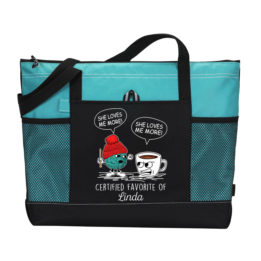 Personalized Crochet and Coffee She Loves Me More Tote Bag Supler Store