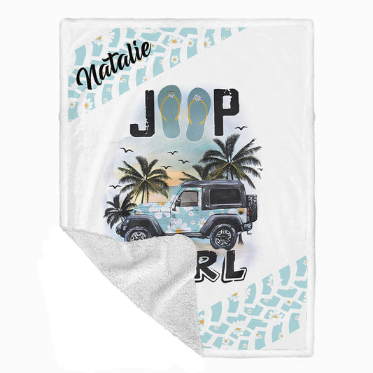 Personalized Jeep Beach Girl Daisy Tire Tracks Sherpa Blanket Supler Store