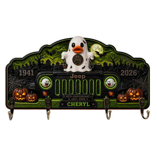 Jeep Boo Halloween 85th Anniversary Personalized Wooden Key Holder