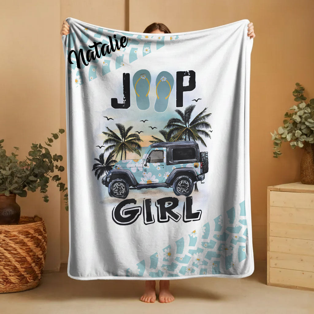 Personalized Jeep Beach Girl Daisy Tire Tracks Sherpa Blanket Supler Store