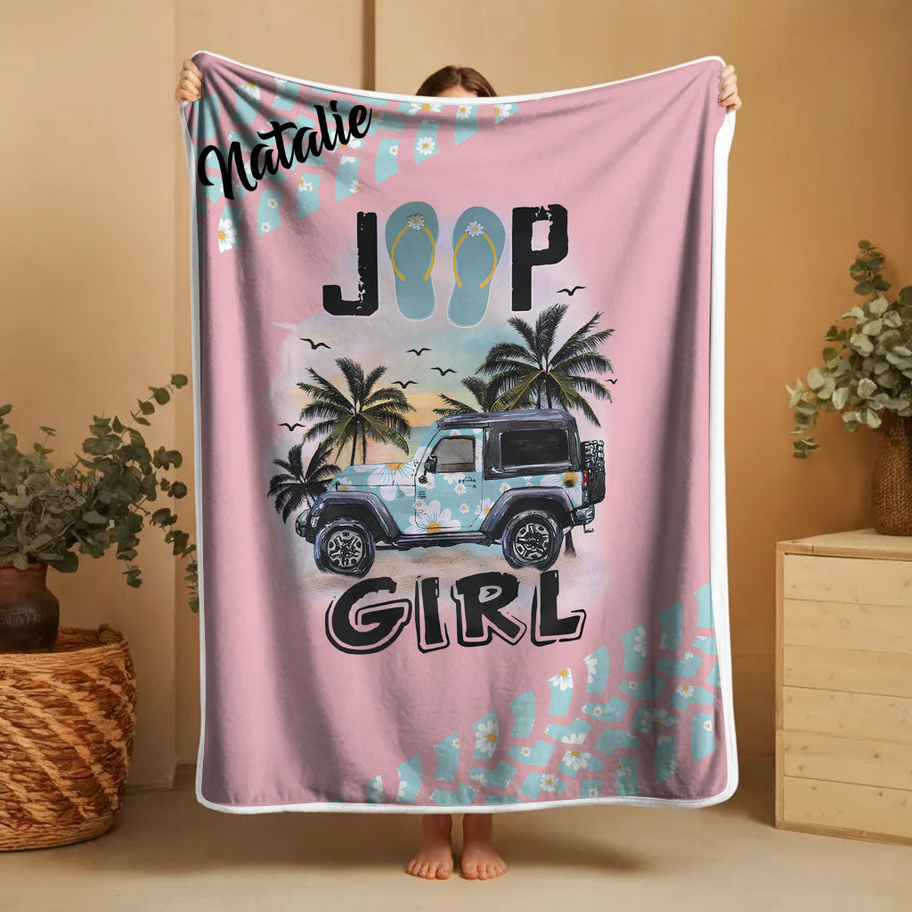 Personalized Jeep Beach Girl Daisy Tire Tracks Sherpa Blanket Supler Store