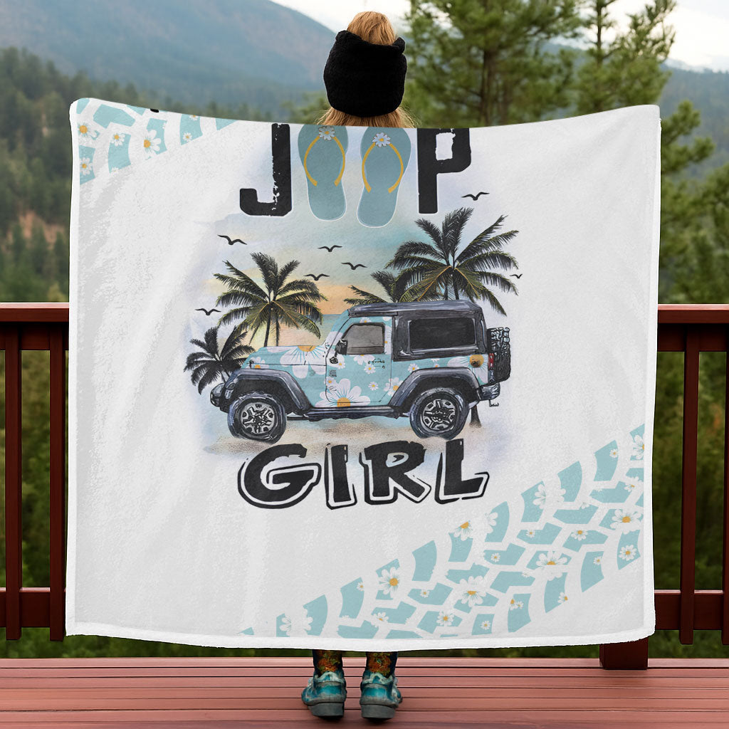 Personalized Jeep Beach Girl Daisy Tire Tracks Sherpa Blanket Supler Store