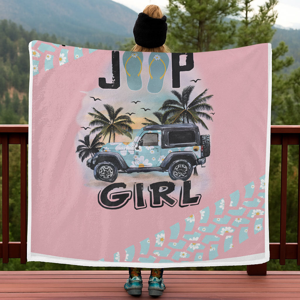 Personalized Jeep Beach Girl Daisy Tire Tracks Sherpa Blanket Supler Store