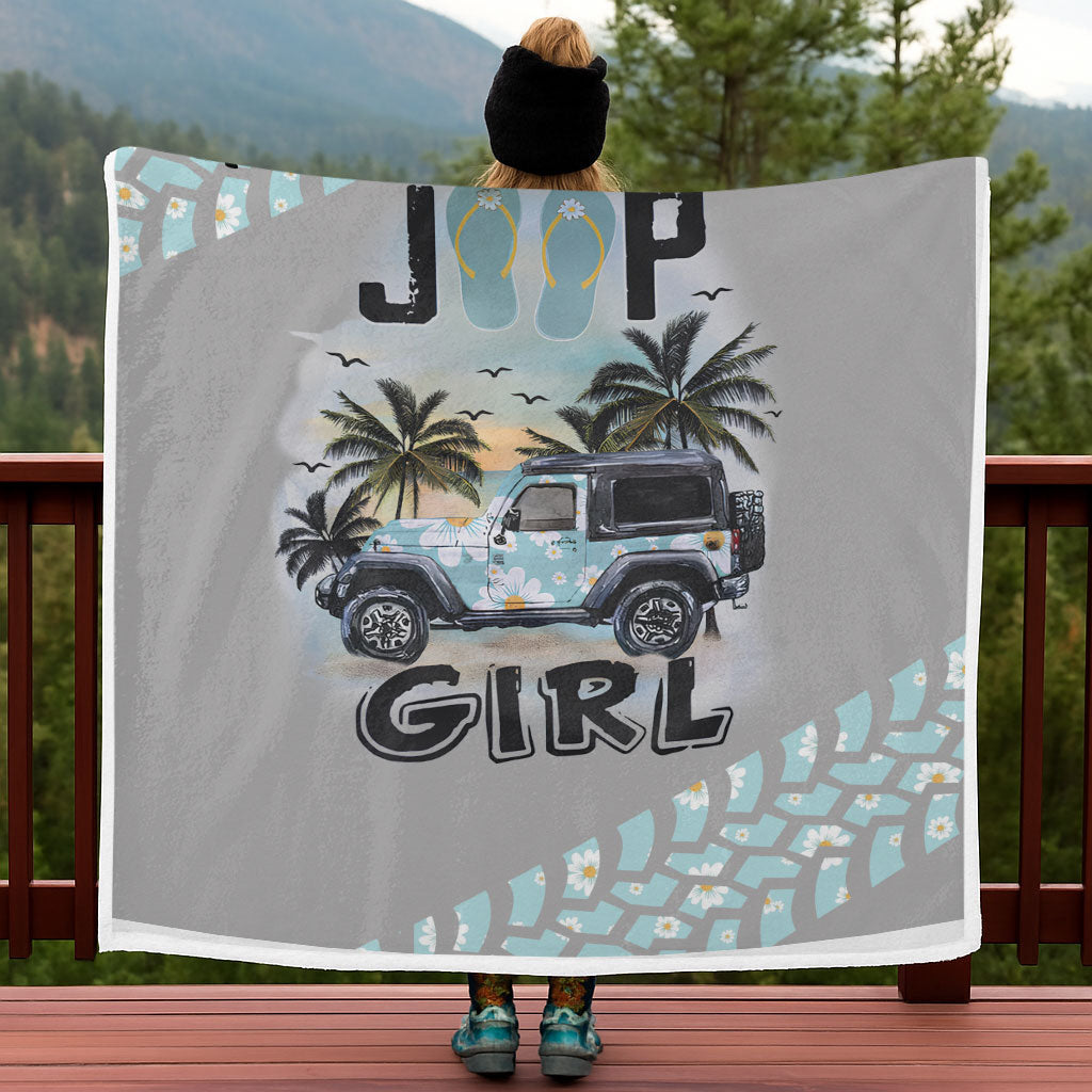 Personalized Jeep Beach Girl Daisy Tire Tracks Sherpa Blanket Supler Store